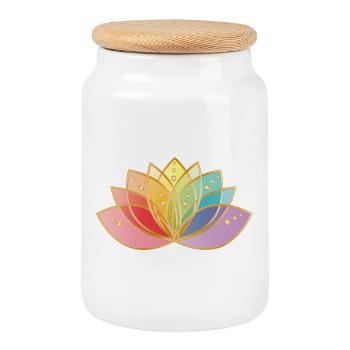 filigree transparent colorful flowers symbol - Cookie Jar with Wooden Lid - white - Front