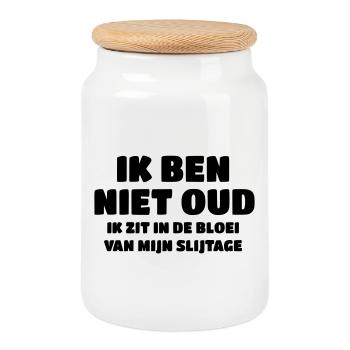 Not old, I'm in the prime of my wear and tear # - Cookie Jar with Wooden Lid - white - Front