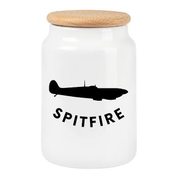 Spitfire fighter plane - Cookie Jar with Wooden Lid - white - Front