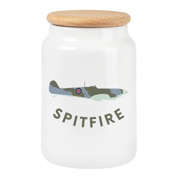 Spitfire fighter plane - Cookie Jar with Wooden Lid - white - Front