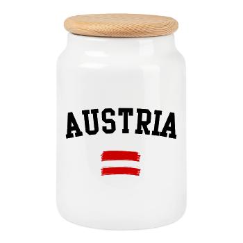 Crimson Brush Stripe - Cookie Jar with Wooden Lid - white - Front