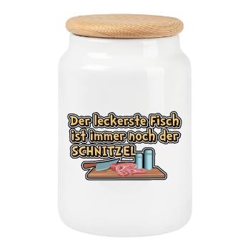 Der leckerste Fisch ist immer noch der SCHNITZEL - Keksdose mit Holzdeckel - Weiß - Vorne