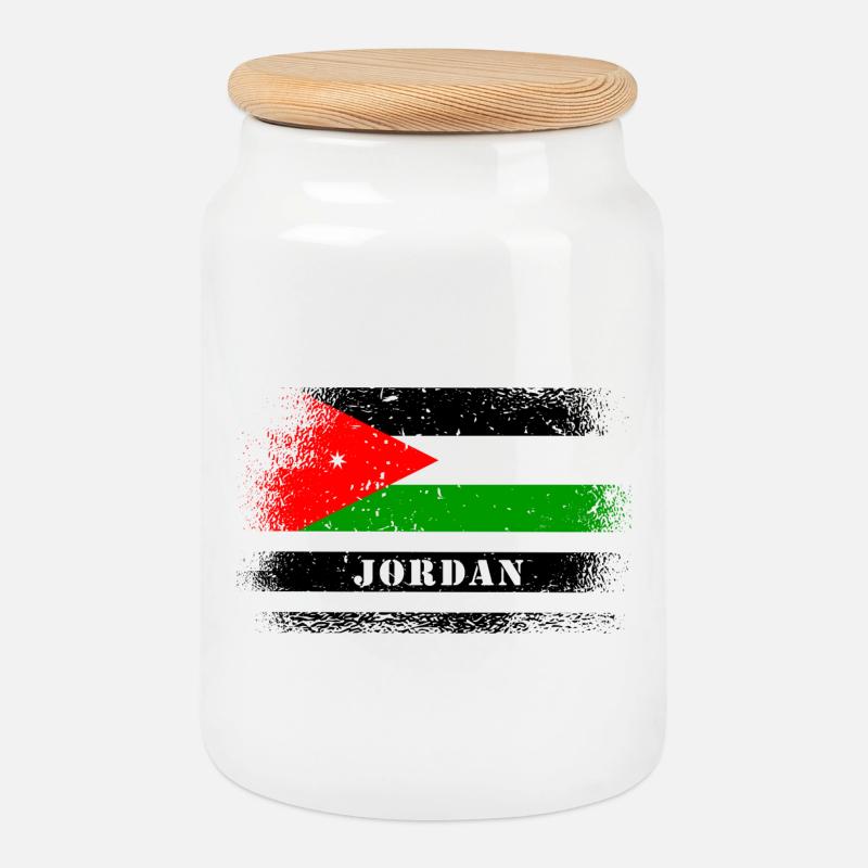 Jordanien Flaggen Design - Keksdose mit Holzdeckel - Weiß