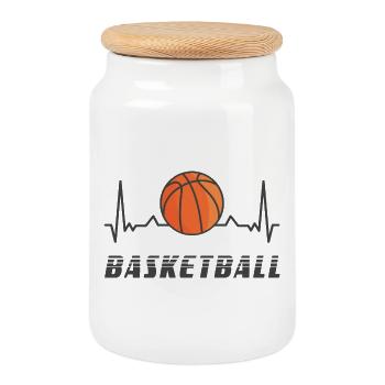Basketball Herzfrequenz Design - Keksdose mit Holzdeckel - Weiß - Vorne