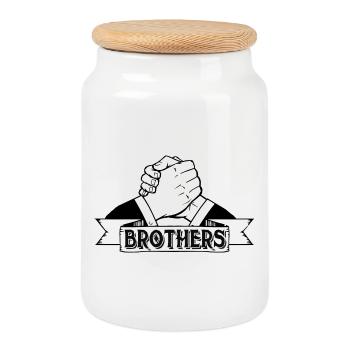 brother brothers friend buddy thick bro brudi bros - Cookie Jar with Wooden Lid - white - Front