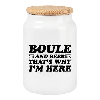 Boule und Bier Darum bin ich hier Bouler Alkohol - Keksdose mit Holzdeckel - Weiß - Vorne