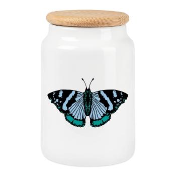 Butterfly butterfly - Cookie Jar with Wooden Lid - white - Front