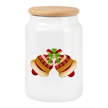 Duo de rubans cloche festif - Boîte à biscuits avec couvercle en bois - blanc - Devant
