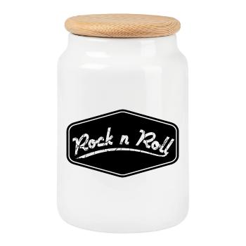 Rock n Roll Schild Shape - Keksdose mit Holzdeckel - Weiß - Vorne