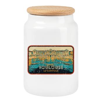 Badge retro, Toulouse France est ma ville natale - Boîte à biscuits avec couvercle en bois - blanc - Devant