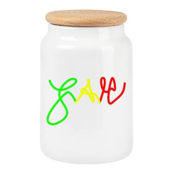 Jah in Trio colours Red Gold Green - Cookie Jar with Wooden Lid - white - Front