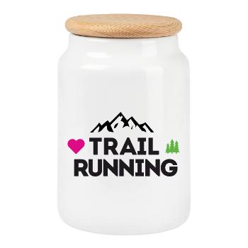 I love Trail Running - Cookie Jar with Wooden Lid - white - Front
