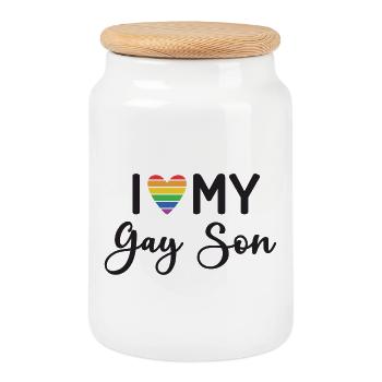 I Love My Gay Son - Cookie Jar with Wooden Lid - white - Front