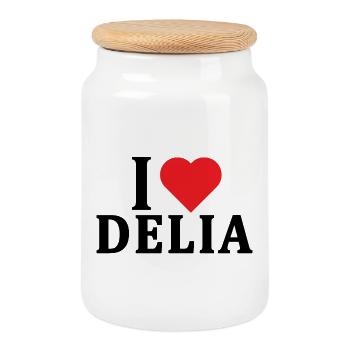 T-shirt I love Delia t-shirt gift idea - Cookie Jar with Wooden Lid - white - Front