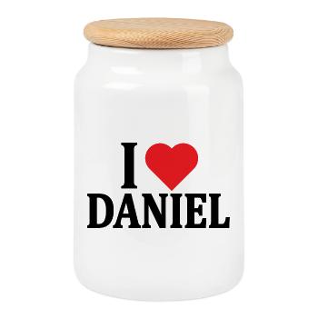 T-shirt I love Daniel t-shirt gift idea - Cookie Jar with Wooden Lid - white - Front