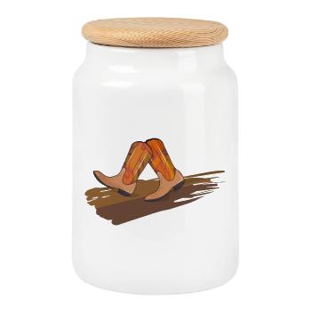 Square Dance - Cowboy boots on the parquet - Cookie Jar with Wooden Lid - white - Front