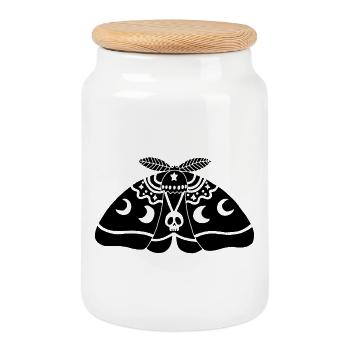 Papillon de nuit noir - Boîte à biscuits avec couvercle en bois - blanc - Devant