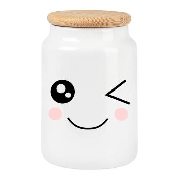 Visage Kawaii Drôle - Boîte à biscuits avec couvercle en bois - blanc - Devant