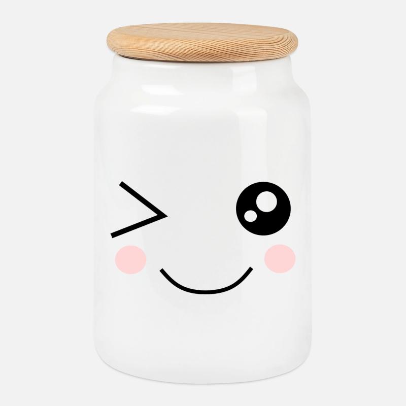 cute Gesicht Kawaii - Keksdose mit Holzdeckel - Weiß