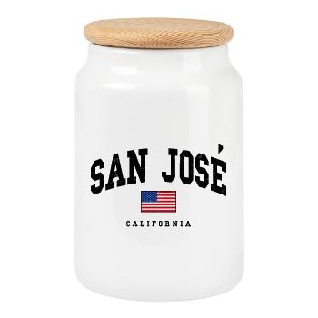 Motif du drapeau de San Jose, Californie, États-Unis - Boîte à biscuits avec couvercle en bois - blanc - Devant