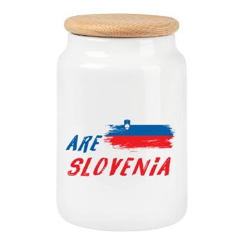 We are Slovenia - Cookie Jar with Wooden Lid - white - Front