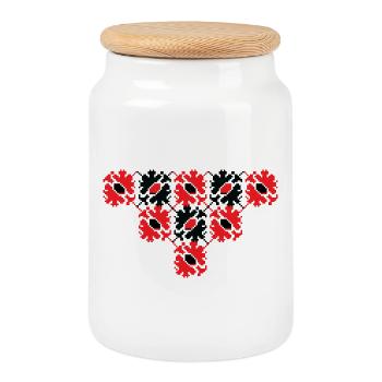 Decorative flowers - Traditional inspired design - Cookie Jar with Wooden Lid - white - Front