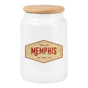 Badge de voyage vintage de Memphis - Boîte à biscuits avec couvercle en bois - blanc - Devant