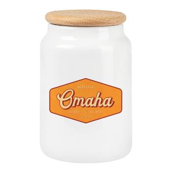 Insigne rétro d’Omaha : Porte d’entrée vers l’Ouest - Boîte à biscuits avec couvercle en bois - blanc - Devant