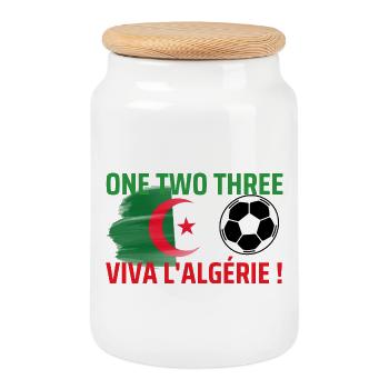 Algeria Flag Soccer  - Cookie Jar with Wooden Lid - white - Front