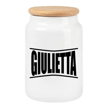 Giulietta T-Shirt Geschenkidee T-Shirt - Keksdose mit Holzdeckel - Weiß - Vorne