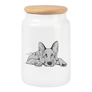 Schäferhund - Keksdose mit Holzdeckel - Weiß - Vorne