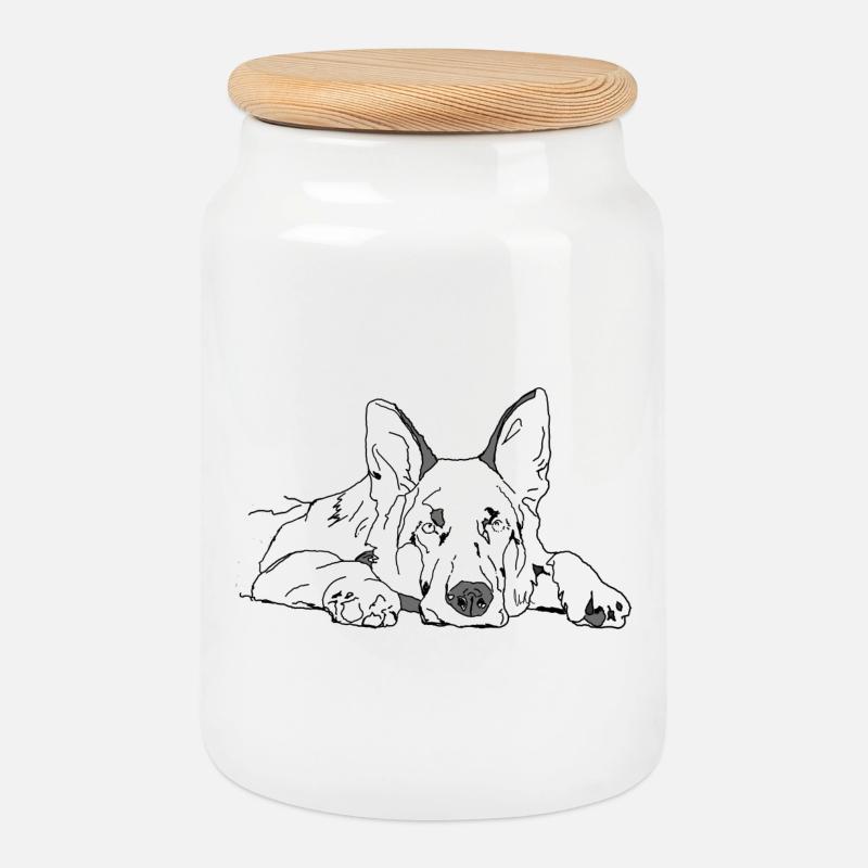 Schäferhund - Keksdose mit Holzdeckel - Weiß