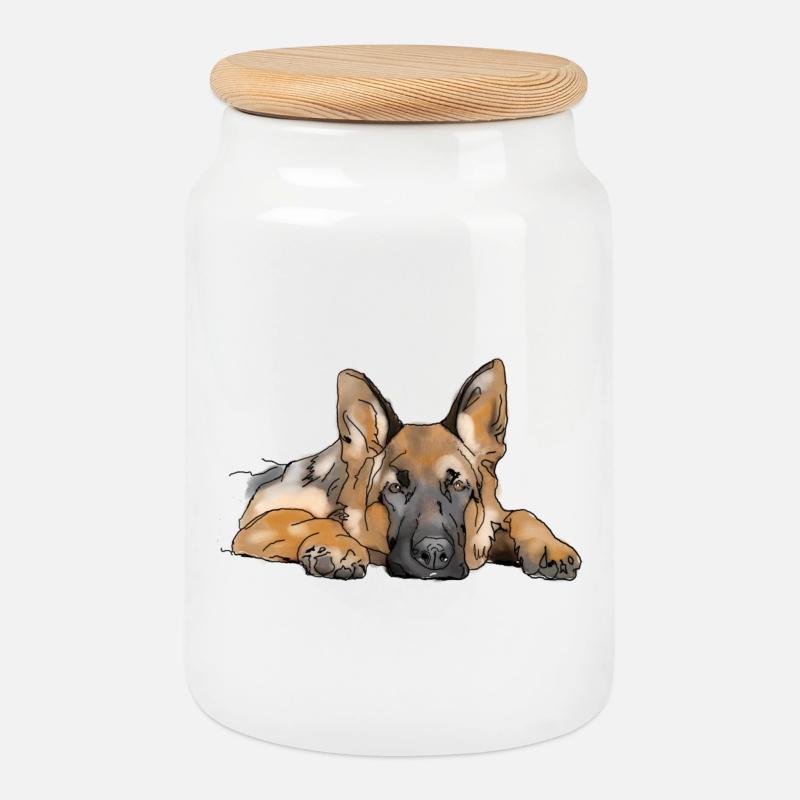 Schäferhund - Keksdose mit Holzdeckel - Weiß
