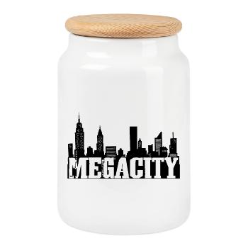 Black Giant City - Cookie Jar with Wooden Lid - white - Front
