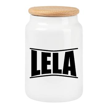name t-shirt Lela t-shirt gift idea - Cookie Jar with Wooden Lid - white - Front