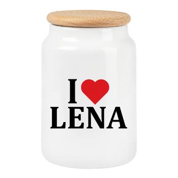 nom du t-shirt J’aime Lena idée cadeau de t-shirt - Boîte à biscuits avec couvercle en bois - blanc - Devant