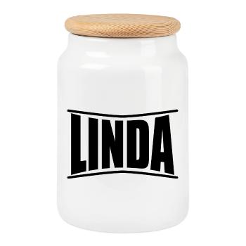 name t-shirt Linda t-shirt gift idea - Cookie Jar with Wooden Lid - white - Front