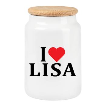Name T-Shirt I love Lisa T-Shirt Geschenkidee - Keksdose mit Holzdeckel - Weiß - Vorne