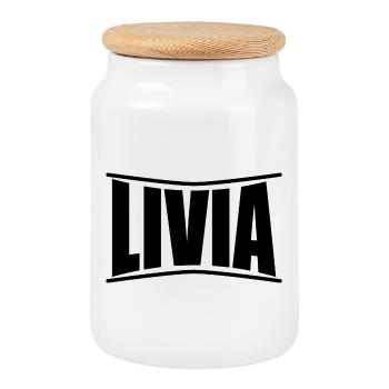 name t-shirt Livia t-shirt gift idea - Cookie Jar with Wooden Lid - white - Front