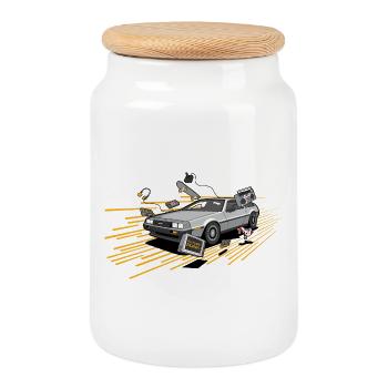 Delorean Oldtimer Youngtimer Retro Future jaune - Boîte à biscuits avec couvercle en bois - blanc - Devant