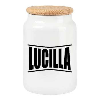 name t-shirt Lucilla t-shirt gift idea - Cookie Jar with Wooden Lid - white - Front