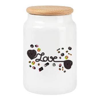 black liquorice hearts rolled as a snail. - Cookie Jar with Wooden Lid - white - Front
