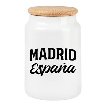 Madrid lettering with España accent - Cookie Jar with Wooden Lid - white - Front