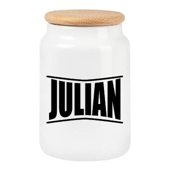 T-Shirt Name Julian T-Shirt Geschenkidee - Keksdose mit Holzdeckel - Weiß - Vorne