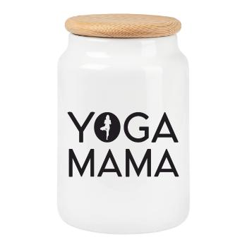 Yoga Mama - Boîte à biscuits avec couvercle en bois - blanc - Devant