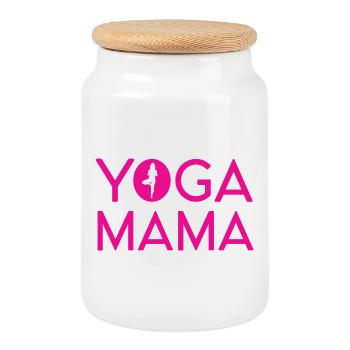 Yoga Mama - Boîte à biscuits avec couvercle en bois - blanc - Devant
