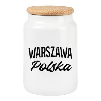 Lettrage Warszawa Polska dans le style typographique - Boîte à biscuits avec couvercle en bois - blanc - Devant
