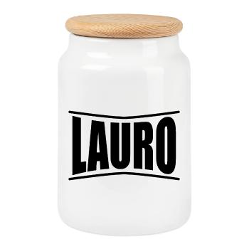 name t-shirt Lauro t-shirt gift idea - Cookie Jar with Wooden Lid - white - Front