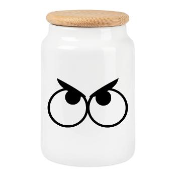 Yeux en colère avec sourcils # - Boîte à biscuits avec couvercle en bois - blanc - Devant