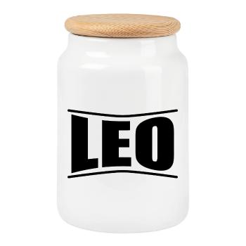 nom du t-shirt Idée cadeau Leo t-shirt - Boîte à biscuits avec couvercle en bois - blanc - Devant